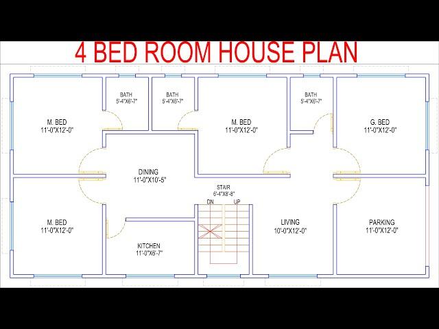 HOUSE PLAN DESIGN | EP 165 | 1300 SQ.FT 4 BEDROOMS HOUSE PLAN | LAYOUT PLAN