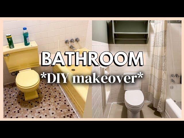 DIY BATHROOM MAKEOVER | painted bath tub & carpeted bathroom *extreme makeover* on a budget