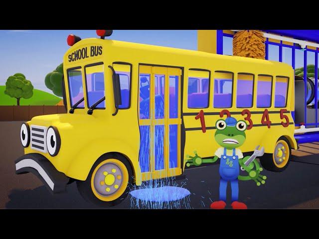 Sammy The School Bus Truck Wash Washout | Gecko's Garage | Bus Videos For Kids