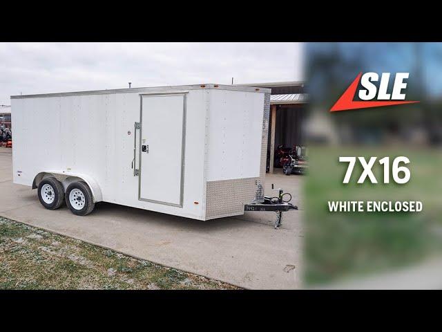 Overview of 7 x 16 White V-Nose Enclosed Trailer | #sleequipment #lawncare #enclosedtrailer