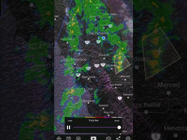 Radar: First Thunderstorm Of The Evening East Of Modesto, CA 7:55pm March 22, 2024