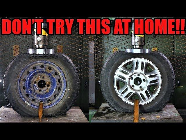 STEEL Vs. ALLOY WHEELS Which One Is Stronger? Hydraulic Press Test!