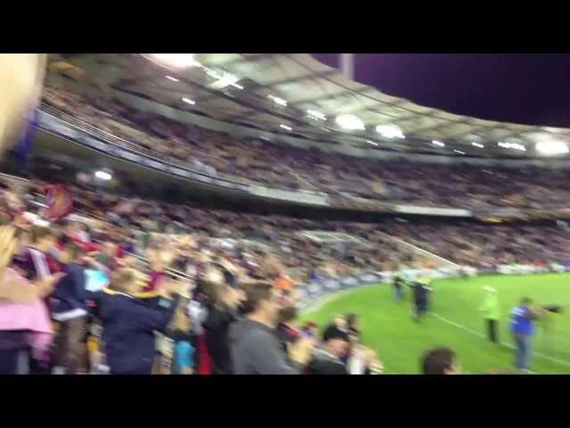 Ash McGrath kicks the winning goal after the siren