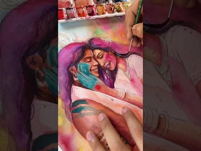 RADHA KRISHNA & HOLI  #watercolorpainting #illustration