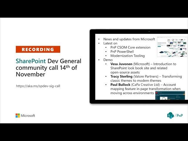 SharePoint PnP – General SharePoint Dev SIG community call – 14th of November 2019