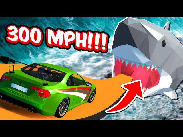 300MPH CAR Jumping Into GIANT SHARK! High Speed Crashes