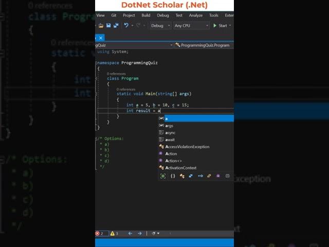 Programming Quiz Questions - Q010 - Dotnet Scholar #Shorts #CSharp #Dotnet #developer #programmer