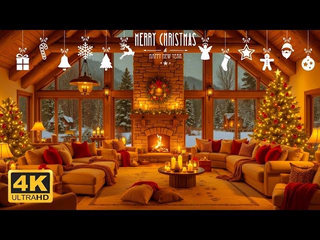 Cozy Christmas Wonderland  | 4K Fireplace  & Snowy Cabin Ambience ️