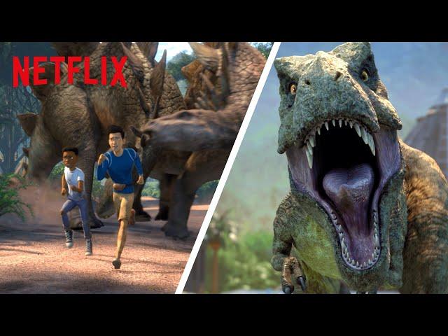 Best Dinosaur Escapes & Closest Calls  Jurassic World Camp Cretaceous | Netflix After School