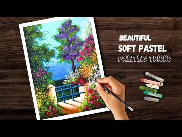 How To Draw Beautiful  FLOWERS GARDEN With Soft Pastel Colour Tutorial (step by step)