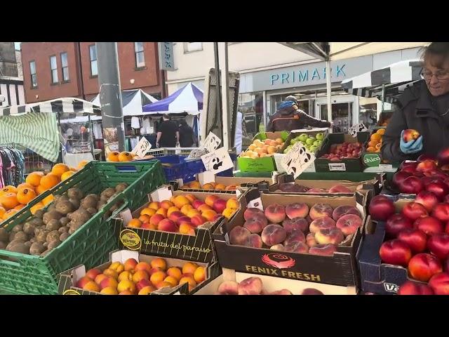 Loughborough, Leicestershire, England. Morning walk through the town market