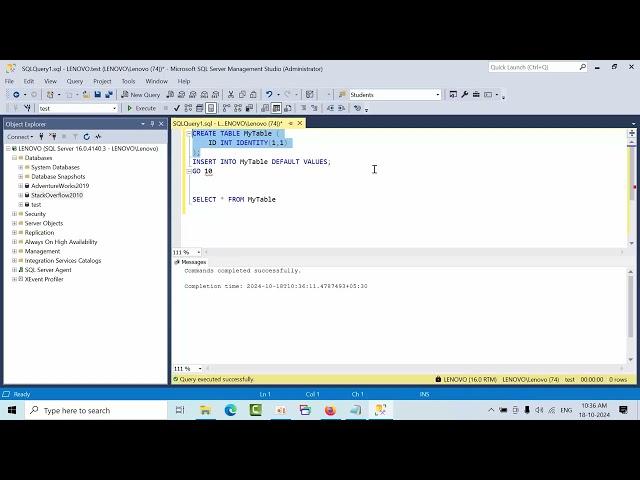 Automatically Generate Numbers in SQL Using IDENTITY when we have a Single Column Table!