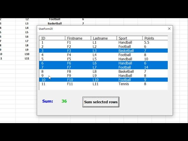 How to sum selected rows listbox in Excel userform VBA