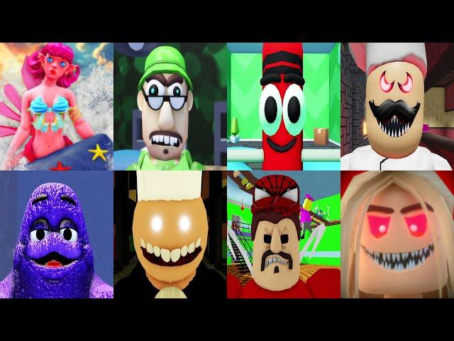 8 EPIC Roblox Escape in All Scary Obby Save Mermaid,Grow Army,Grimace Mansion,Evil Bae,Barry Prison