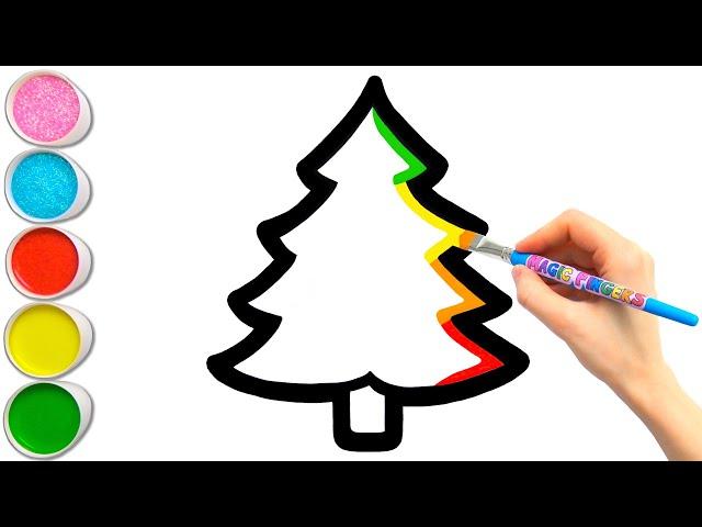 Magic Christmas Tree & Ornaments Drawing, Coloring for Kids, Toddlers #47