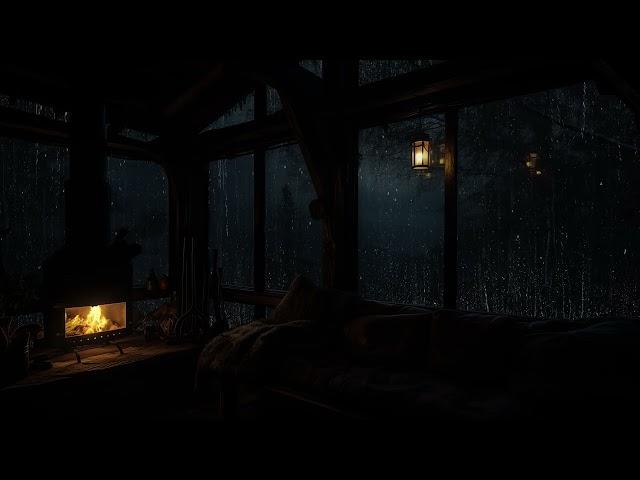 Sleep in Cozy Tree House at Night | Rain and Fireplace Sounds for Relaxing