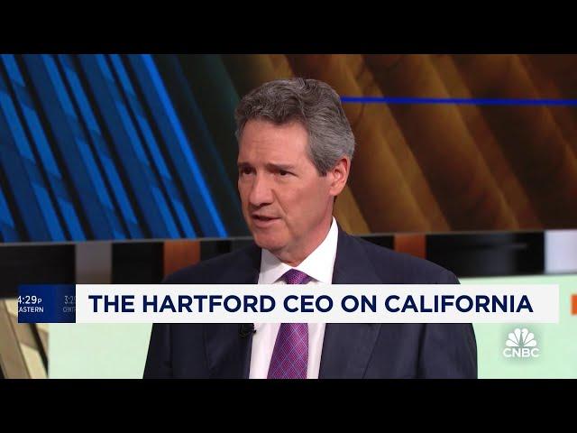 The Hartford CEO Christopher Swift says he's encouraged by insurance reform progress in California