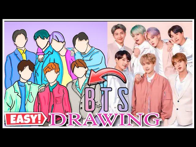 BTS group Drawing  | Easy Step by step Tutorial