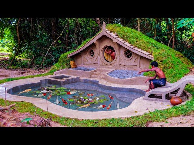 Build The Most Amazing Underground Roof Grass Hobbit House With Fish Pond