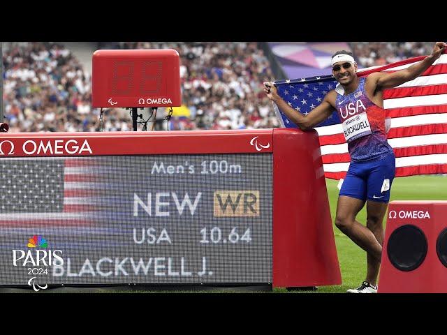 Jaydin Blackwell smashes 100M WORLD RECORD to lead American 1-2 in Paris | NBC Sports