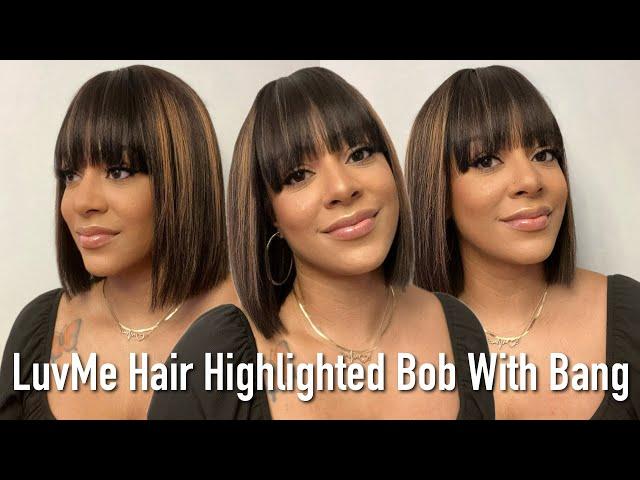 LuvMe Hair Yaki Straight Highlighted Bob With Bangs | Throw On And Go | Install And Review