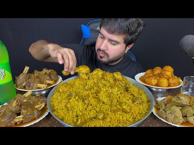 ASMR; Eating Spicy Mutton Curry+Spicy Chicken Biryani+Spicy Eggs Curry+Spicy Chicken Liver Gizzard