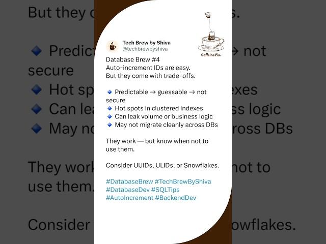 Should You Use Auto-Increment IDs? | Database Brew #4  | #shorts