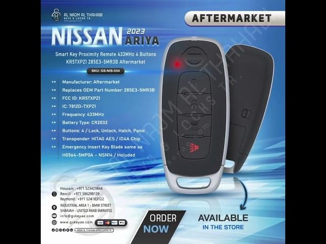 2023 Nissan Ariya Smart Key Proximity Remote 433MHz 4 Button KR5TXPZ1 285E3-5MR3B Aftermarket#gskey