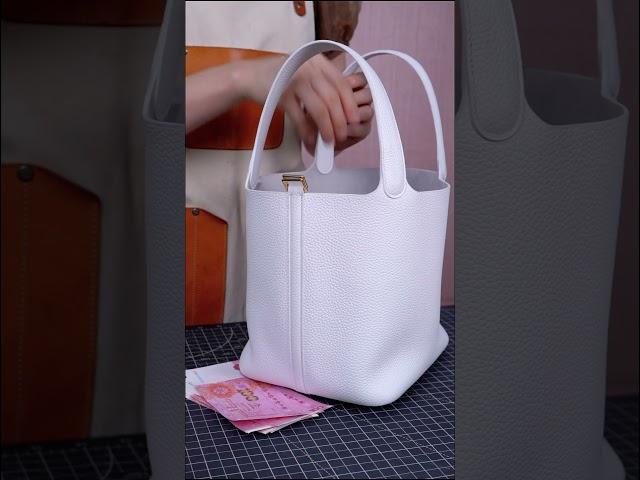 Pure white picotin, very special handmade leather handbag