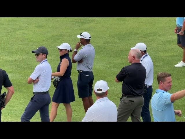 Charlie Woods plays in 2024 US Junior Amateur at Oakland Hills as dad Tiger Woods watches in gallery