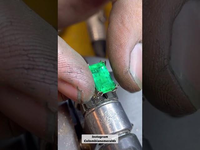 Hand crafting 3 carat emerald cut Colombian emerald classic double prong engagement ring 14K gold