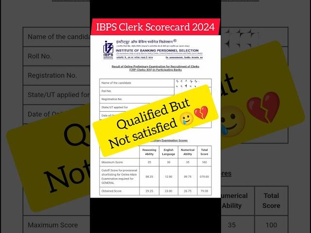 My IBPS clerk 2024 SCORECARD  #ibps #ibpsclerk #ibpsclerkexam #ibpsclerkmains  #ibpsclerkpre #bank