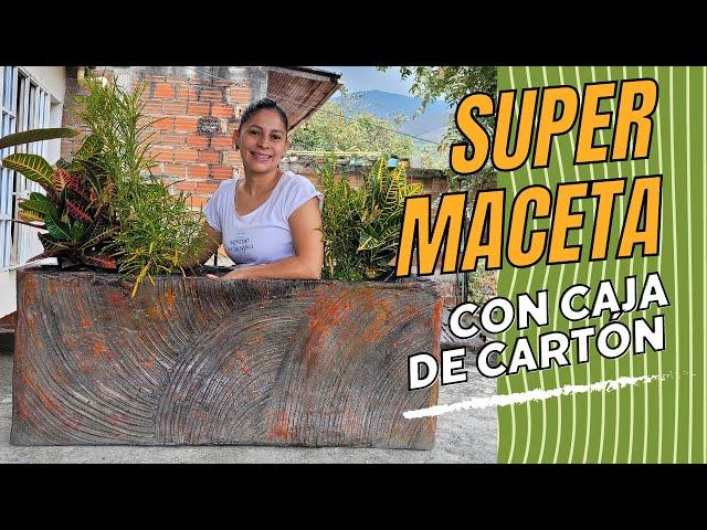 Maceta con caja de carton y malla metalica// Gran tamaño