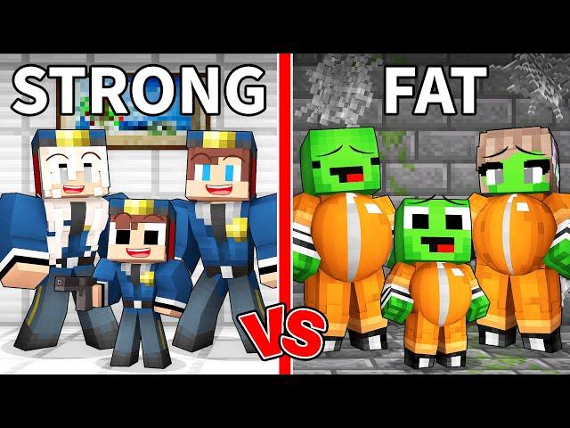 STRONG JJ POLICE Family vs FAT Mikey CRIMINAL Family Battle in Minecraft - Maizen