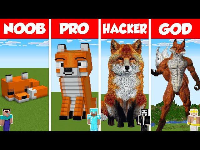 Minecraft FOX STATUE HOUSE BUILD CHALLENGE - NOOB vs PRO vs HACKER vs GOD / Animation