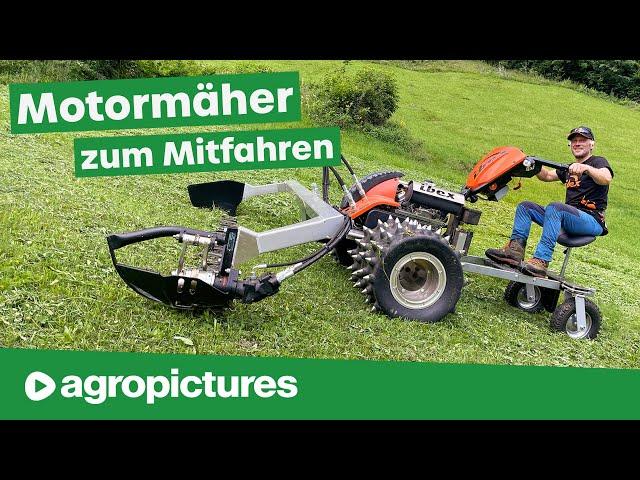 Motormäher zum Mitfahren | Ibex G2 mit Trittbrett, Wagen und Fernsteuerung | Mähen am Steilhang