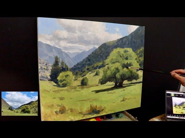 How to Start a LANDSCAPE PAINTING. Blocking-In a Painting, Tips For Colour Mixing and Creating Depth