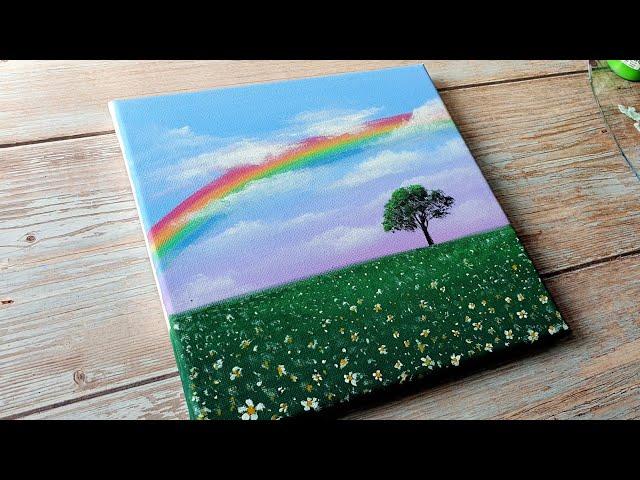 rainbow landscape painting / easy acrylic painting ideas for beginners ️