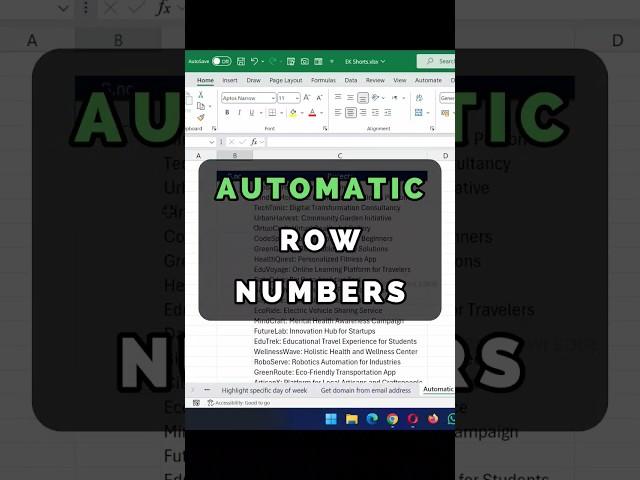 How to create Automatic row numbers in Excel