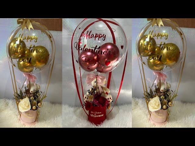 DIY Bubble Balloon with Dried flowers & Bear | Bobo balloons with chocolates|Hot Air Balloon bouquet