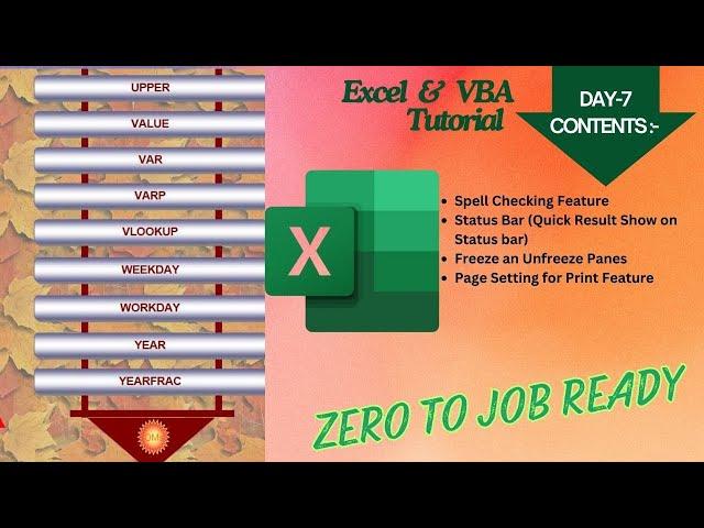 EXCEL & VBA Tutorial |  Spell checking, Status bar quick view, Print Preview features