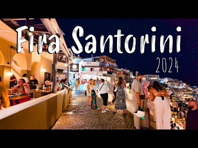 Fira Santorini, walking tour 4k, nightlife, sunset, Santorini Greece 2024