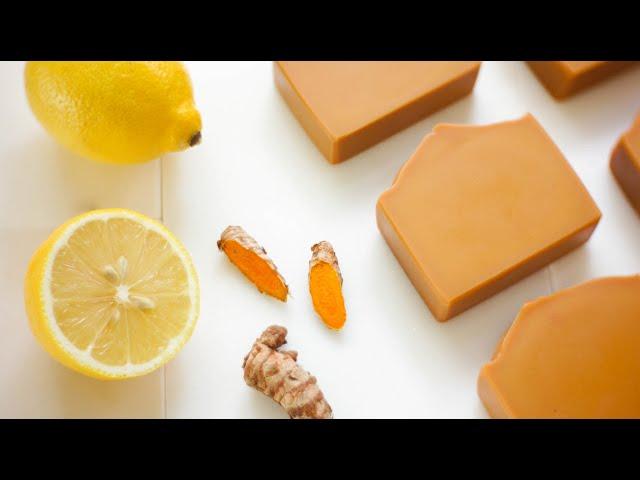 Homemade lemon turmeric soap Natural cold process soap making w/ recipe