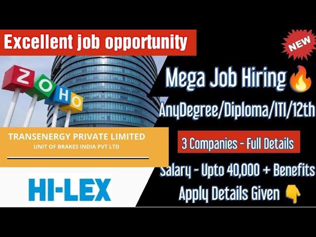 Mega Hiring - Zoho Corp, Transenergy ltd & Hi-Lex India | Any Degree/Diploma/ITI/12th - Details