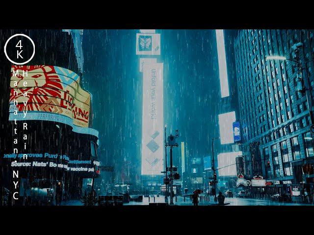 NYC Night Flash Flood Warning - Times Square, New York 4K