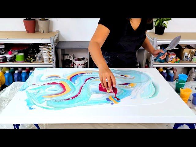 Oh YES! ️ Dream Clouds Turquoise w/ POPs of Color - How to Paint Fluid Acrylics - Acrylic Pouring