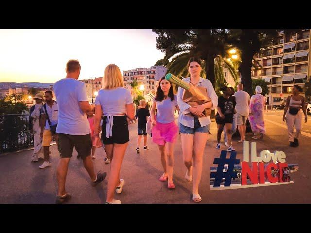 Nice France - # I love  Nice -  Evening Walks - Promenade des Anglais - 4K walks