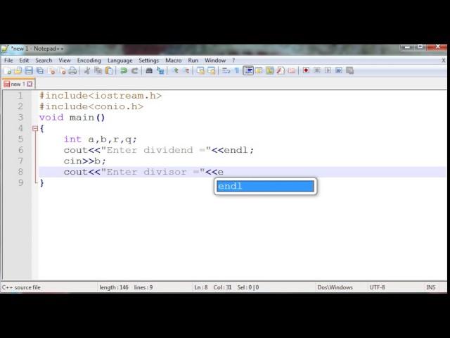 C++ Program to input dividend & divisor and print remainder & quotient