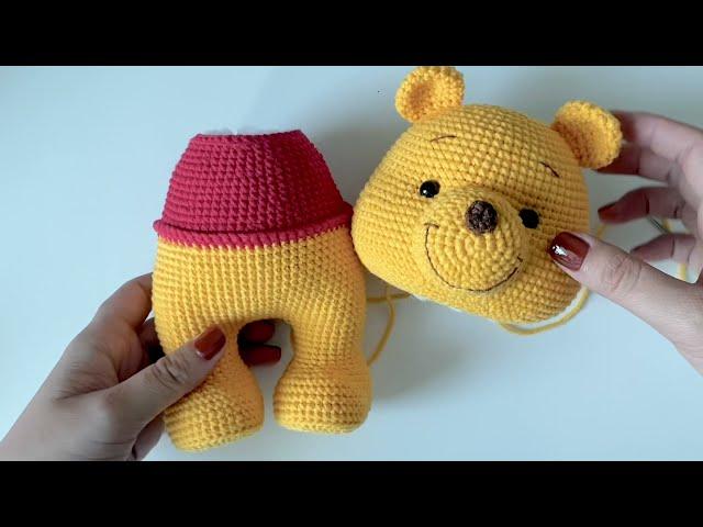 Sew the head to body - crochet Pooh bear