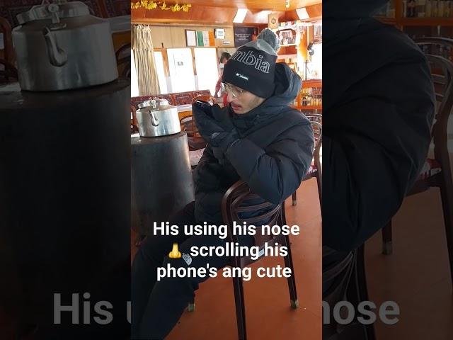 Advantage of having those pointed nose  at -15 degrees scrolling his phone using his nose